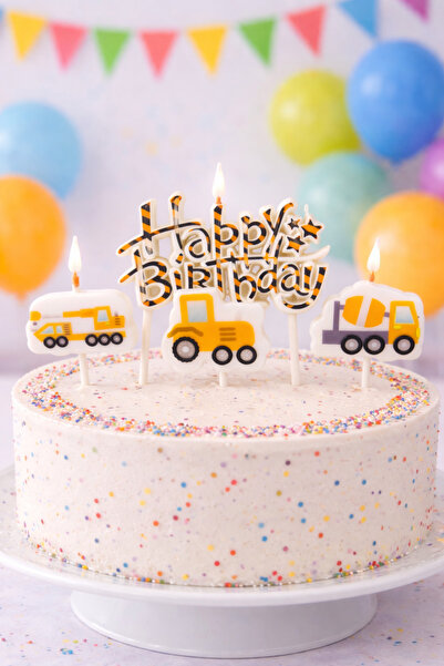 Partifabrik İnşaat Temalı Hppy Birthday Taşıt Mum 4 Parça
