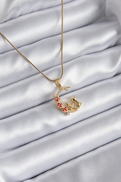 Skygo 316L Steel Gold Color Crescent Cat Model Zircon Stone Detail Women's Ne...