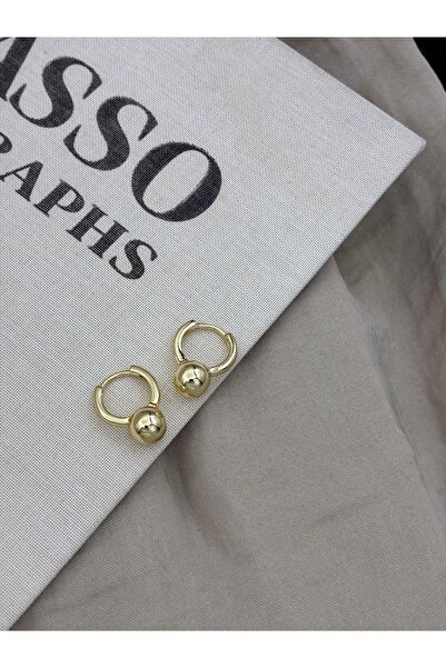 Hedef Bijuteri Gold Color Basic Hoop Earrings with Beads Cm195