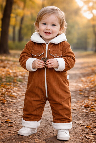 Chicsy Baby Baby Velvet Jumpsuit with Zipper, Plush Collar and Footed Design,...