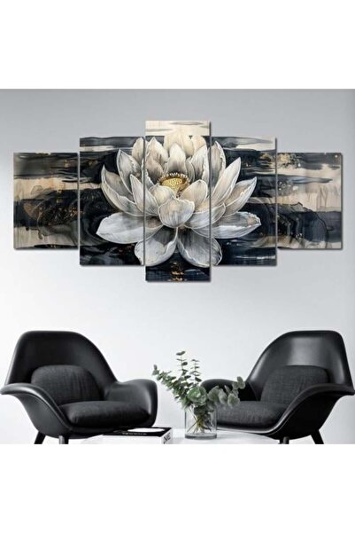 lawhat وحة فنية متعددة الأجزاء بتصميم زهرة لوتس فاخرة، مرسومة بأسلوب تجريدي ر...