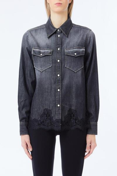 liu.jo Antrasit Dantel Detay Denim Gömlek