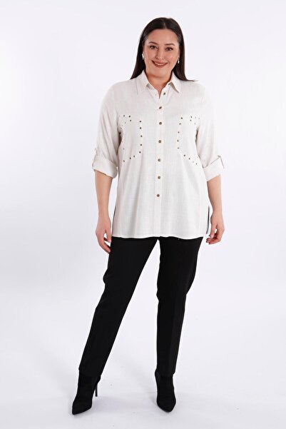 Metpoint Cămașă bej Trend42plus cu buzunar Droplu, mărime mare