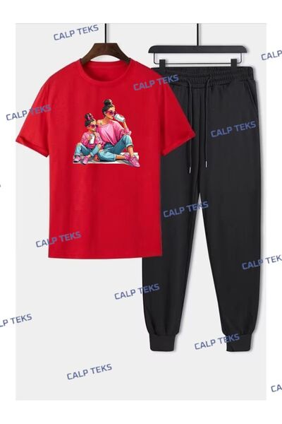 CALP TEKS Mother-Daughter Character Printed Top and Bottom Set (T-Shirt and L...