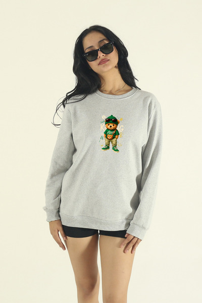 INFLUYENTE Women's Winter Cotton Bear King Printed Regular Crew Neck Sweatshirt