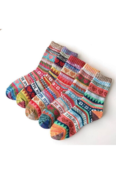 Lin Collection 5 Pairs Kilim Pattern Winter Thick Unisex Socks