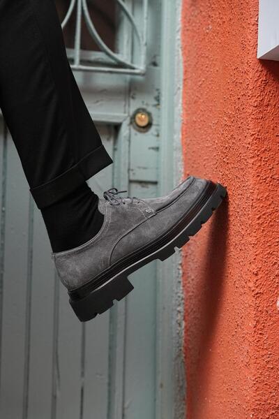 TETRİ İtalyan Model Hakiki Deri El Yapımı Gri Süet Casual Ayakkabı