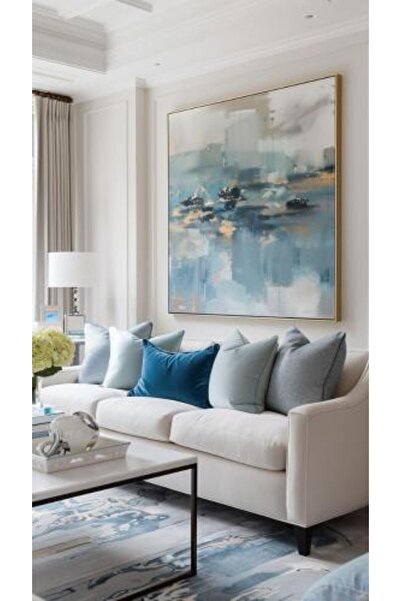 lawhat لوحة فنية تجريدية مودرن بتصميم مستوحى من ألوان البحر والسماء بدرجات ال...