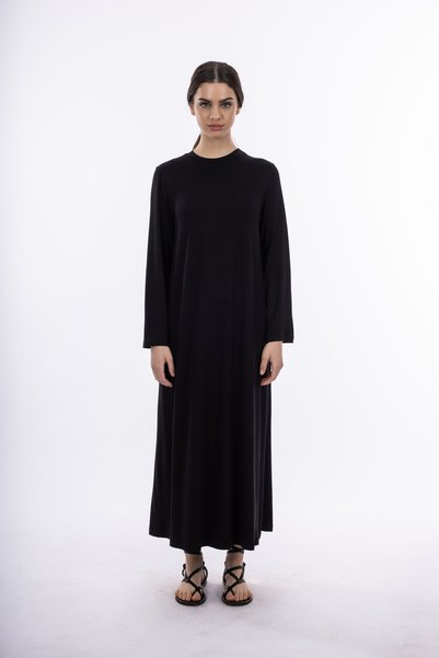 byözlemyazan Cotton Combed Basic Long Sleeve Loose Cut Women's Dress