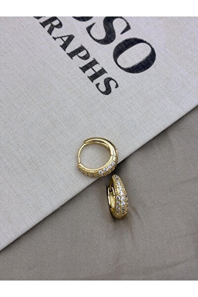 Hedef Bijuteri Gold Renk Zirkon Taşlı Bombeli Kalın Halka Küpe CM206