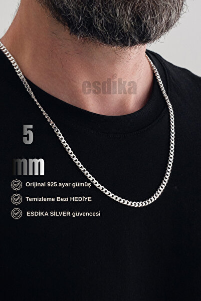esdika 5MM GURMET GÜMÜŞ KOLYE ZİNCİR • 925 AYAR GÜMÜŞ • PREMİUM STERLİNG SİLVER