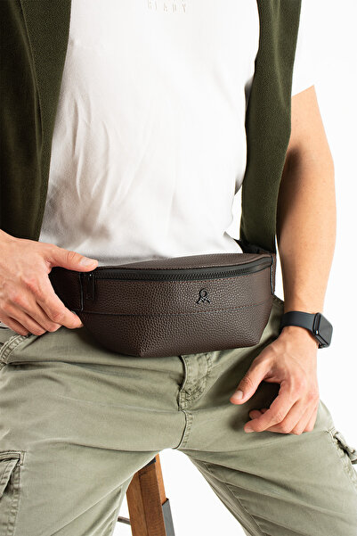 Teal Collection Unisex Waist Bag Black Leather-Look Body Bag / Sling Bag with...