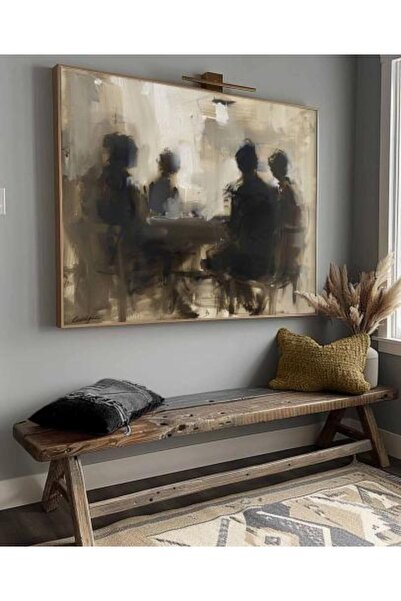 lawhat للوحة فنية تجريدية راقية تُظهر مجموعة من الأشخاص في جلسة دافئة، مرسومة...