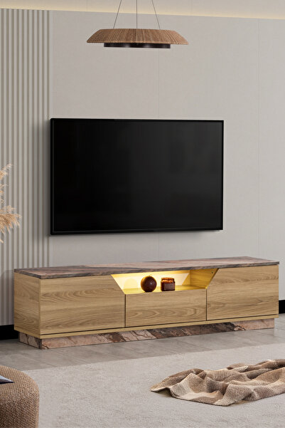 Setay Blesk Tv Ünitesi, 160 cm Yaman Ledli Tv Sehpası Kapaklı Ünite