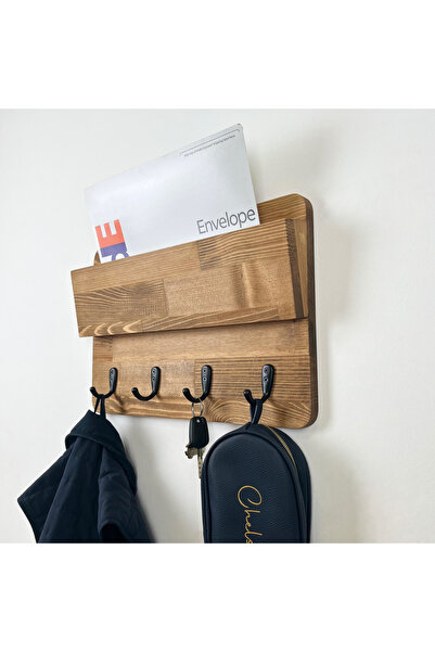 WOODHAUS Rustik Ahşap Antre Organizer – 4 Kancalı Duvar Anahtarlık & Askılık ...