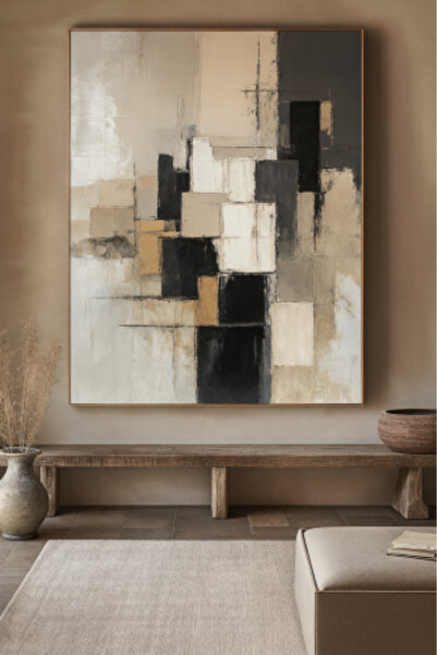 lawhat An abstract painting with a modern design that combines neutral shades...
