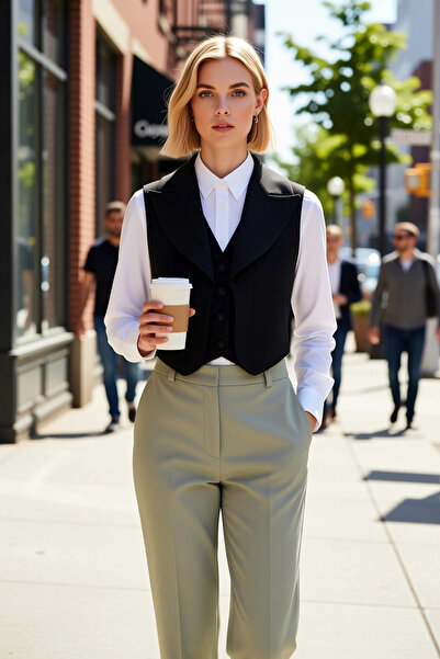 BENERLY Women's Jacket Lapel Collar Sleeveless Buttoned Woven Fabric Crop Ves...