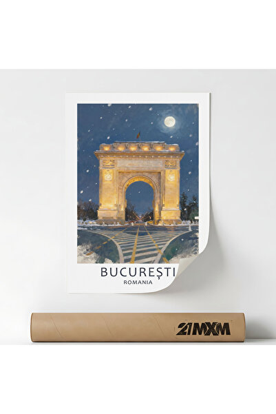 21mxm Poster 'Oras-Bucuresti 02' Pe Panza Mata – Design Minimalist, 30 x 40 c...