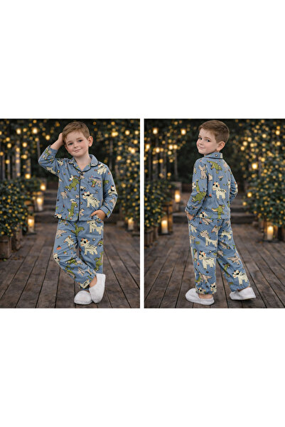 kahkaha kids Dinozor Baskılı Erkek Çocuk Pijama Gecelik Takımı – Pamuklu Uzun...