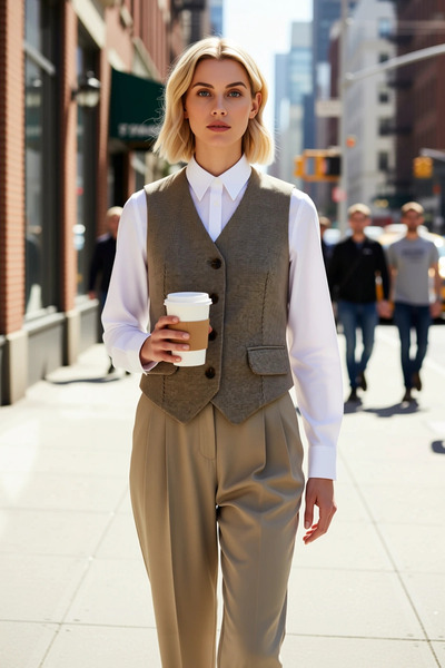 BENERLY Women's V-Neck Sleeveless Cashmere Front Satin Back Woven Vest Button...