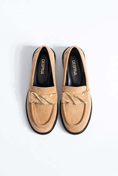 DESPİNA Ti̇ta Women's Black Leather Gold Buckle Detail Loafer Shoes – Classic...