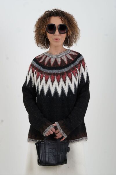 Zelish My Sister Black Nordic Patterned Sweater