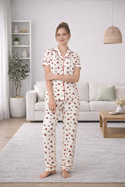 FORMO Premium Women's Ecru Viscose Shirt Collar Piped Buttons down Short Slee...