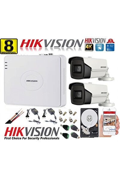 Hikvision Kit de supraveghere ultra profesional cu 2 camere 8MP 4K IR 80M DVR...