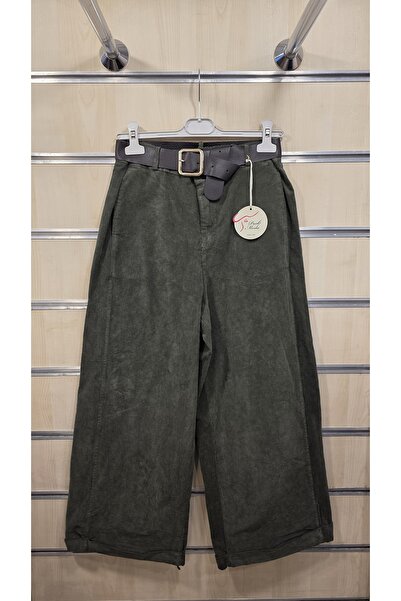 Park Moda Belted Velvet Trousers with Wide Legs