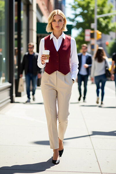 BENERLY Women's V-Neck Sleeveless Buttoned Crop Cut Woven Fabric Vest Lined R...