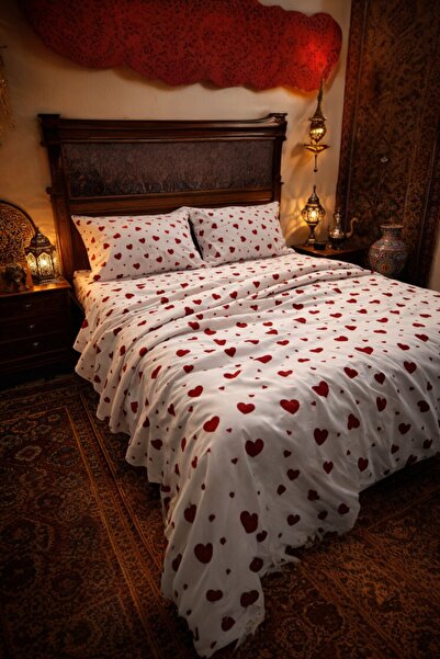 Cottonest طقم غطاء لحاف مزدوج بنمط قلب رومانسي - عيد الحب - يومي - هدية