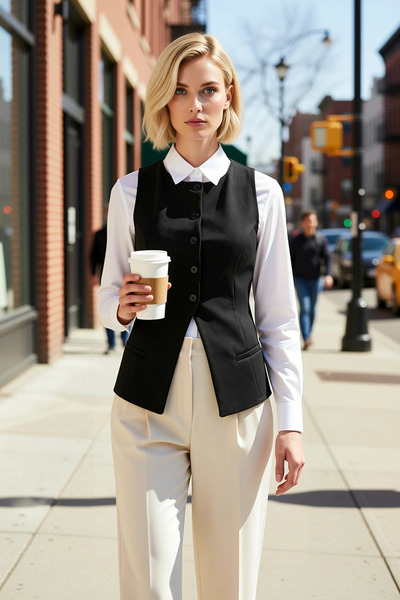 BENERLY Women's Crew Neck Sleeveless Buttoned Fleto Pocket Detailed Regular F...