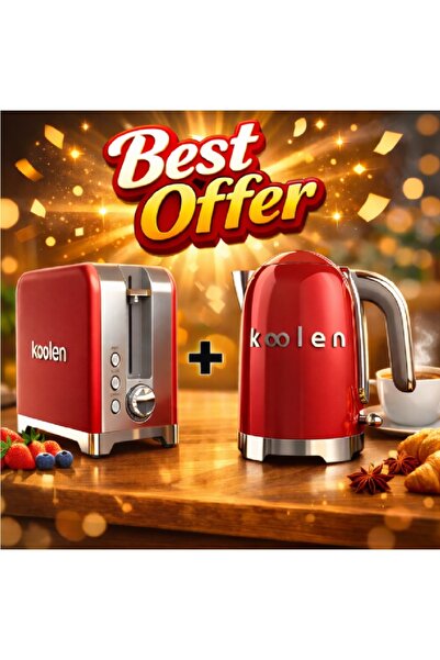 Koolen 2200W Stainless Steel Electric Kettle + Colin Toaster, Red - Special O...