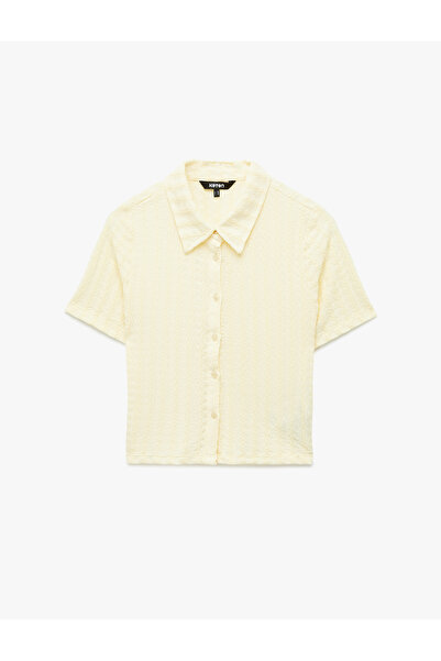 Koton Bürümcük Fabric Textured Buttoned Short Sleeve Shirt
