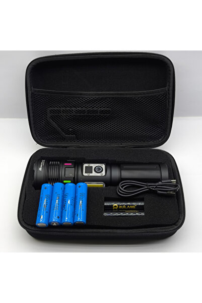 farissu GK-S2303B Şarjlı El Feneri 8000 Lümen 4+4 Adet 18650 Pil Yedek Pilli ...