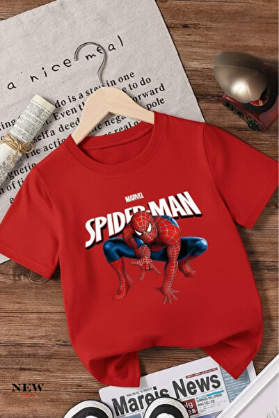 New Shine تي شيرت للأطفال مطبوع عليه الرجل العنكبوت للجنسين