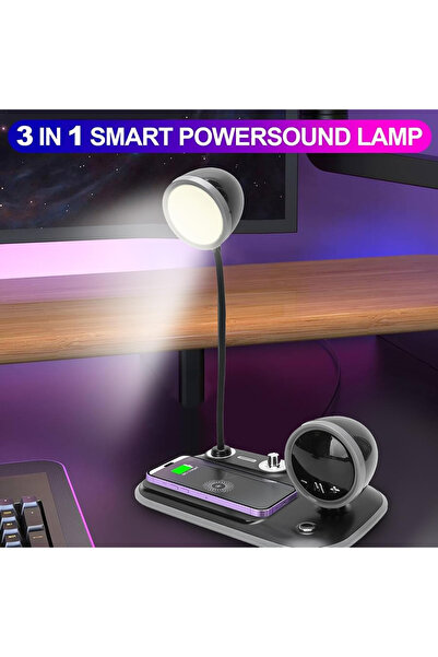 Universal 3'ü 1 Arada Masa Lambası | 15W Kablosuz Hızlı Şarj + Bluetooth Hopa...
