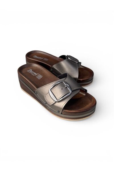 PARMİ Women's Single Buckle Wedge Heel Comfort Sole Slippers