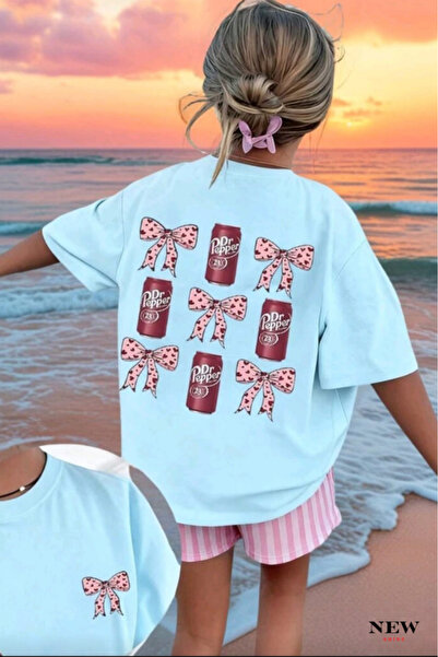 New Shine تي شيرت أطفال للجنسين مطبوع عليه فيونكة وردية