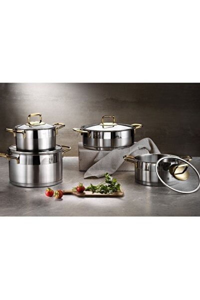 Lines SİLVER 8 PCS ÇELİK TENCERE SET ALTIN KULP LİNES.CS-0001-2