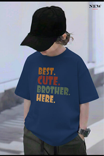 New Shine تي شيرت للأطفال مطبوع عليه BEST CUTE BROTHER HERE للجنسين