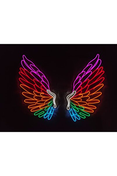 dekoraven Melek Kanadı Neon Led Tabela Büyük Boy Duvar Dekoru Gök Kuşağı renk...