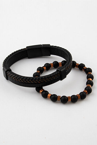 Sortie Aksesuar Genuine Leather and Natural Stone Gift Men's Bracelet Combina...