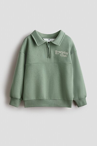 H&M İşleme Detaylı ve Yarım Fermuarlı Sweatshirt