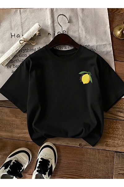 caddekombin تي شيرت نسائي ذو جانبين من ليمونتشيلو مطبوع باللون الأسود