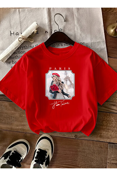 caddekombin Women's Romantic Paris-Inspired Stylish Design Red T-Shirt