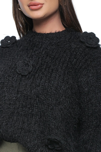 OEM Pulover Kairo, one size, negru, din tricot moale, cu flori aplicate