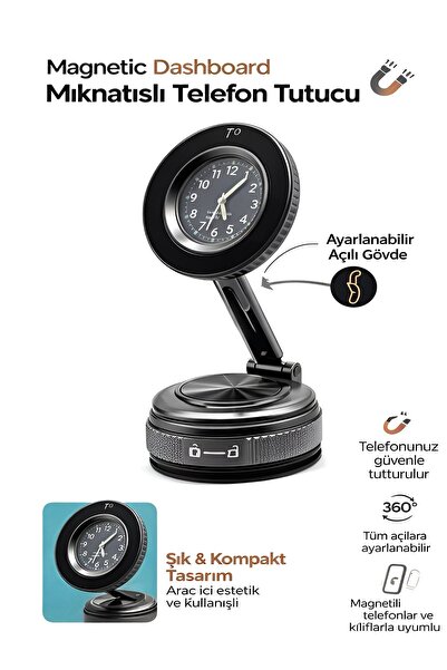DEANB Saat Tasarımlı Araç İçi Telefon Tutucu MagSafe Manyetik 360° Ayarlanabi...