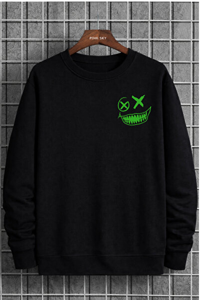 Pink Sky سويت شيرت للجنسين قصة فضفاضة قطن مطبوع سويت شيرت1 سمايل