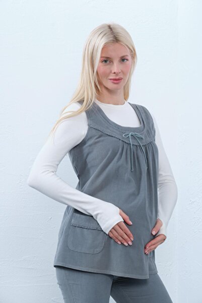 BUSA Maternity Zero Sleeve Wide Leg Velvet Suit Blue